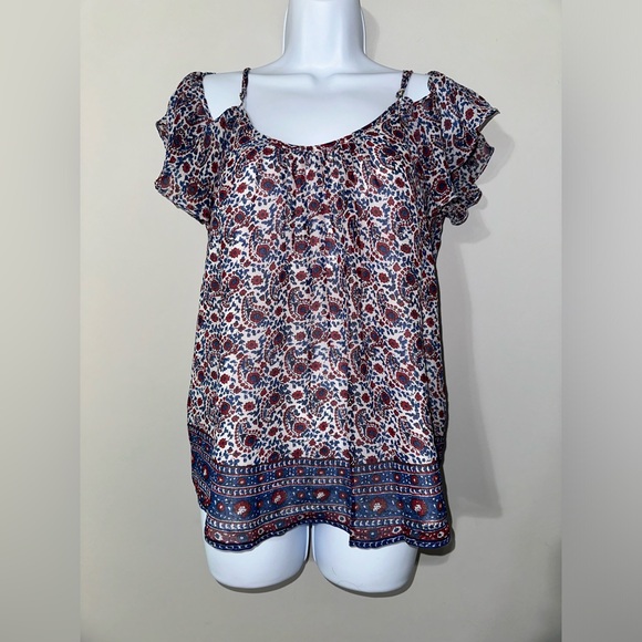 Joie‎ 100% Silk Spaghetti Strap Cold Shoulder Ruffle Top Lined NWOT Size S - Picture 1 of 6